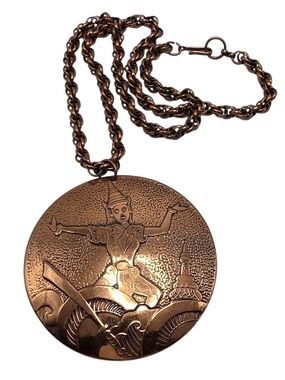 VTG Copper Thai Siam Goddess Dancer Medallion Pendant 18" Rope Chain Necklace